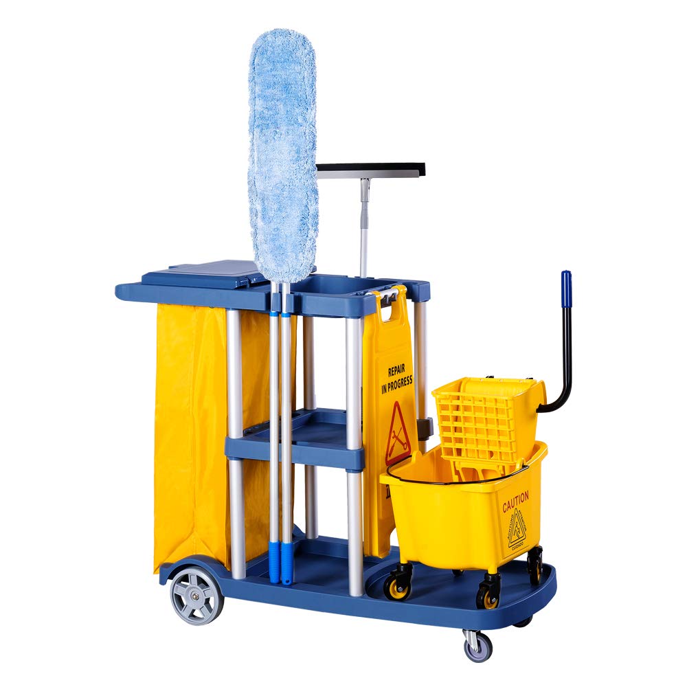 TUFFIOM 500 lbs 3-Shelf Cleaning Janitorial Cart With Wheeled Blue/Bla# ...